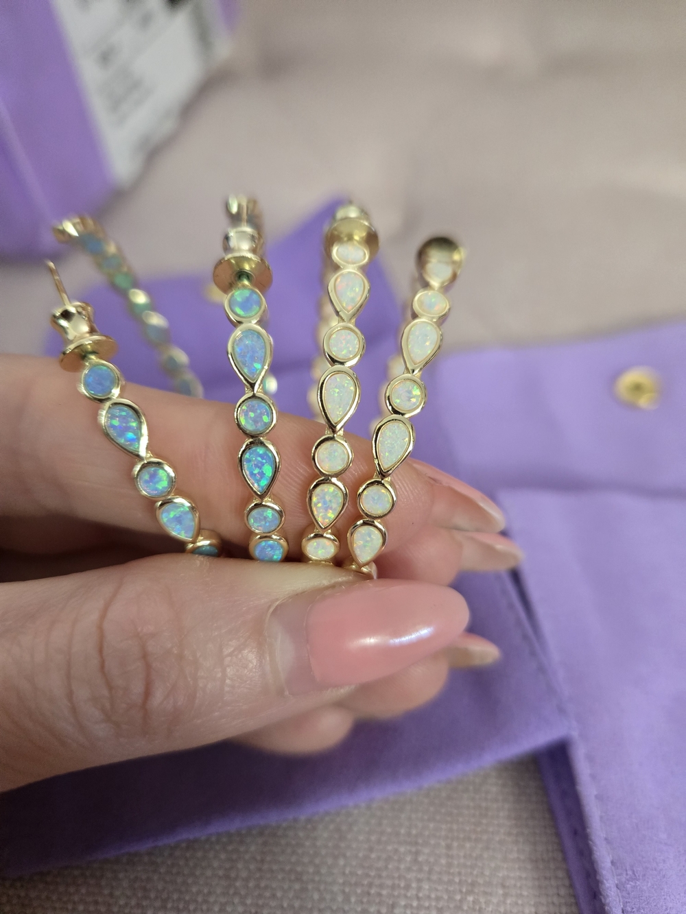 Selling As A Pair!! Melinda Maria Isla Hoops 2" Blue And White Opal!